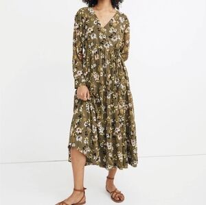 Madewell Cinch-Waist Tiered Midi Dress in Wildblooms